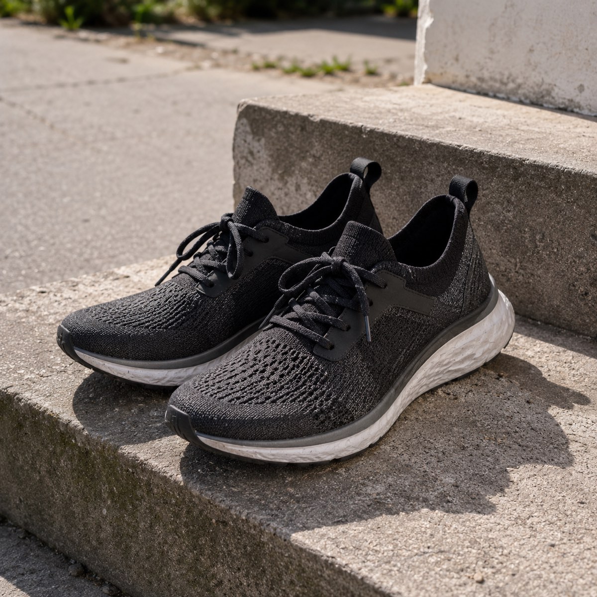 Running shoes on a concrete step